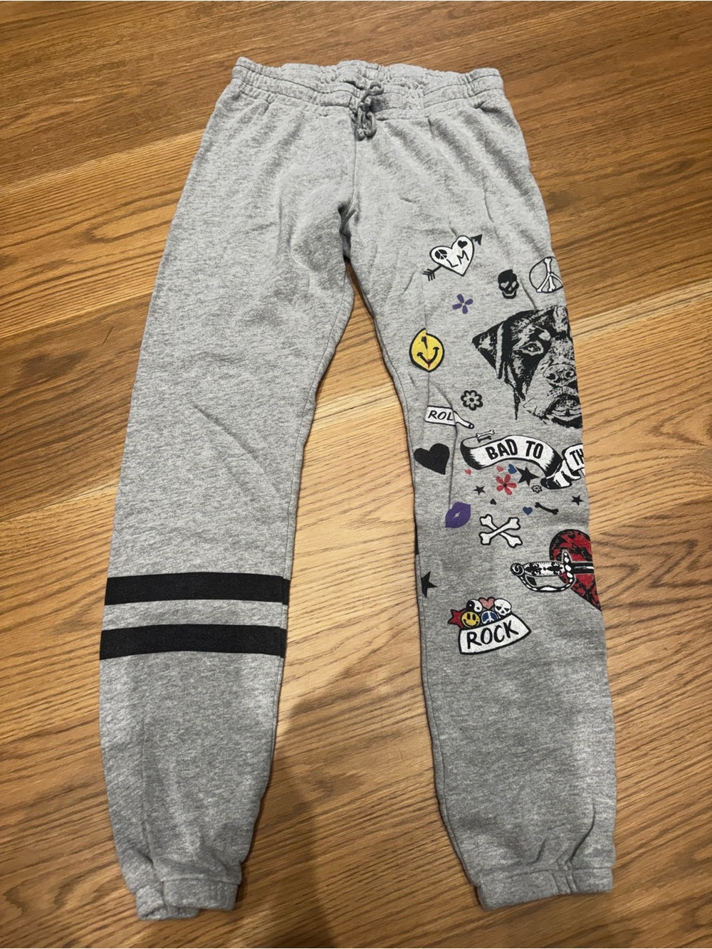 Lauren Moshi Gray Graphic Track Joggers with Side Prints